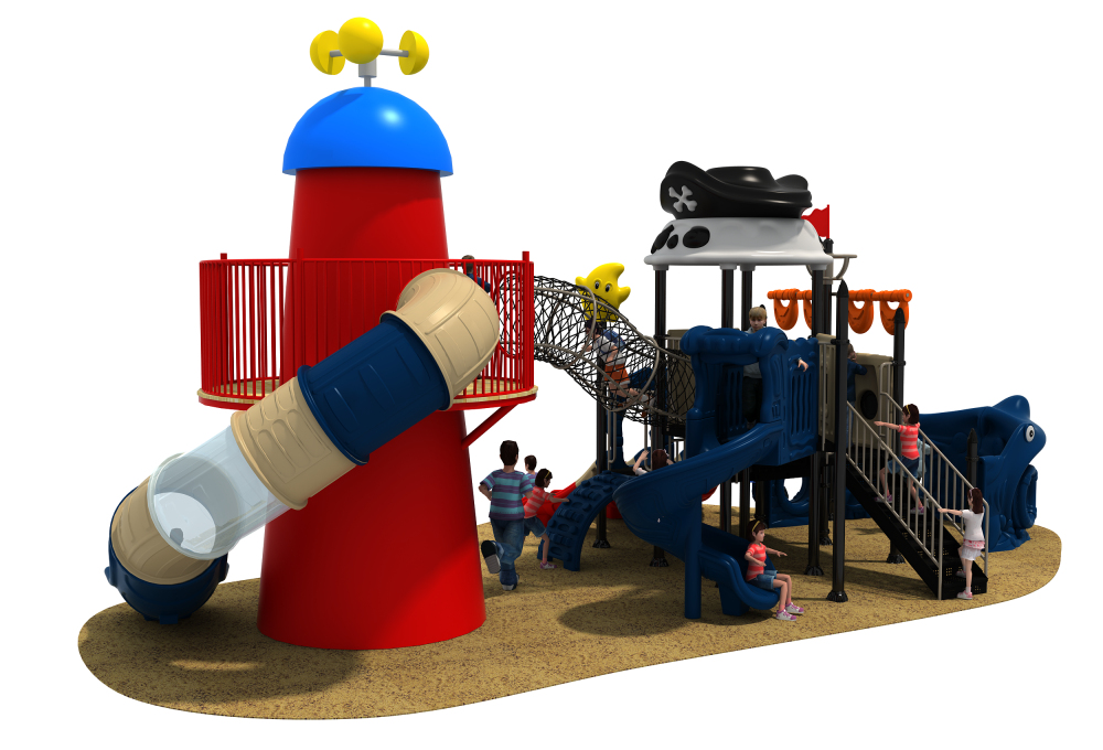 工厂供应海盗主题儿童公园户外游乐场塑料滑梯设备